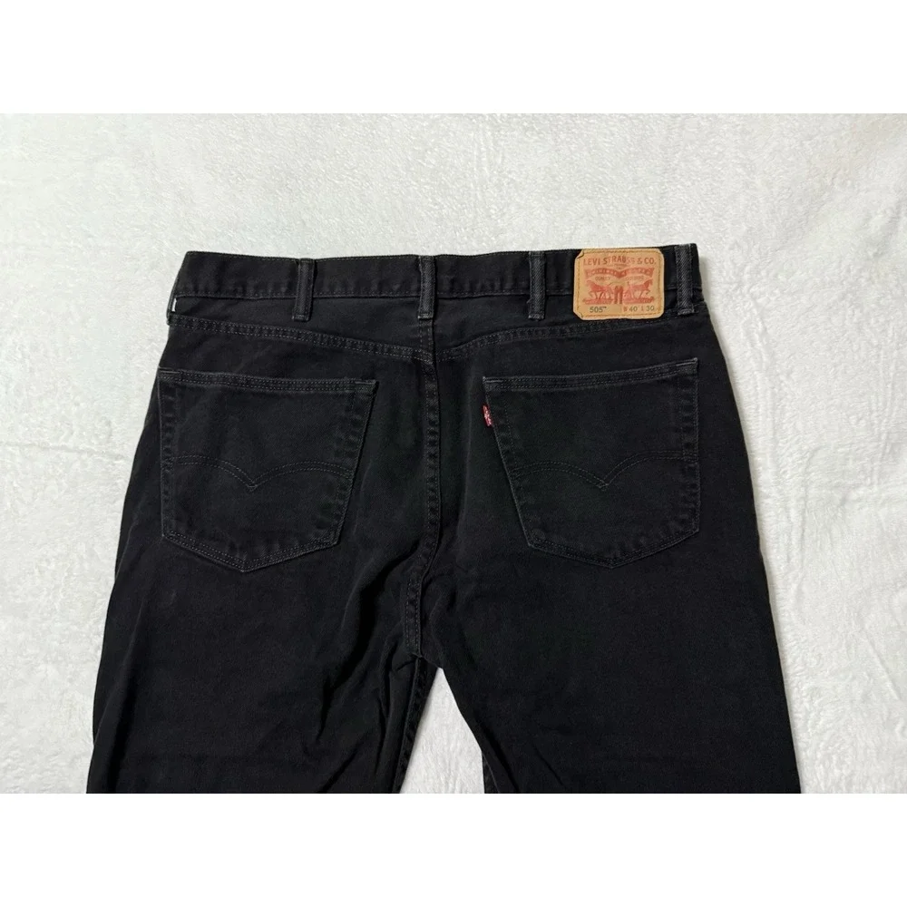 Levis 505 Jeans Mens 38x29 Black Regular Straight Mid Rise Dark Wash
